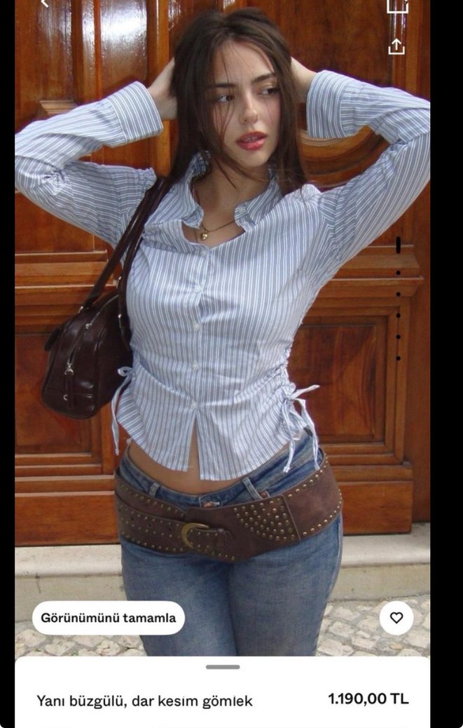 BERSHKA Uzun Kollu Düğmeli Mavi Çizgili Kadın Gömlek - Görsel 5
