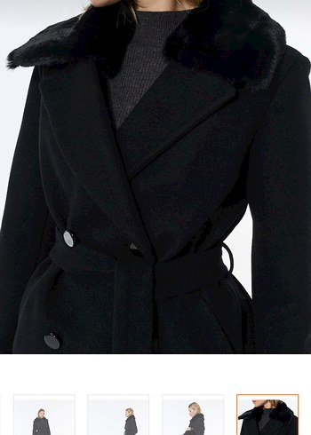 Kemerli, Kürklü Yaka Haki Kaban Koton - Görsel 4