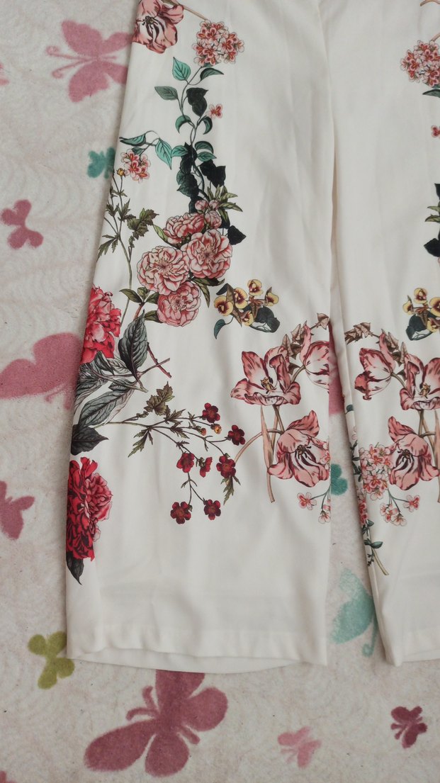 Dantel Detaylı Beyaz Çiçekli Bohem Kumaş Pantolon - Görsel 4