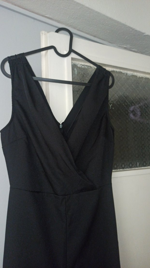 Siyah Uzun Kollu V Yaka Kadın Tulum - Görsel 3