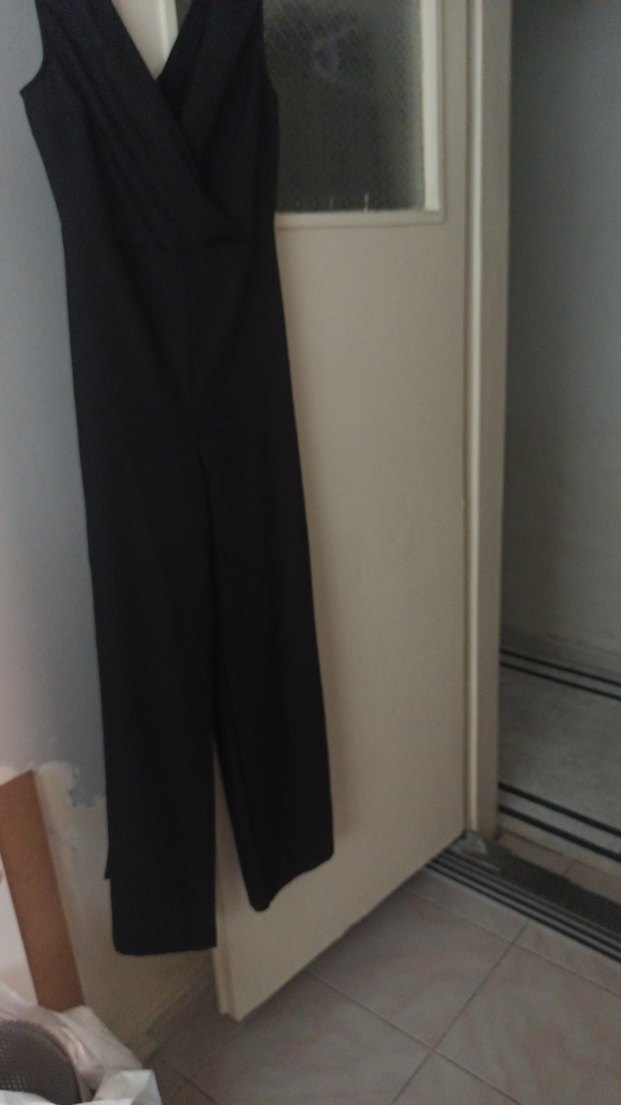 Siyah Uzun Kollu V Yaka Kadın Tulum - Görsel 2