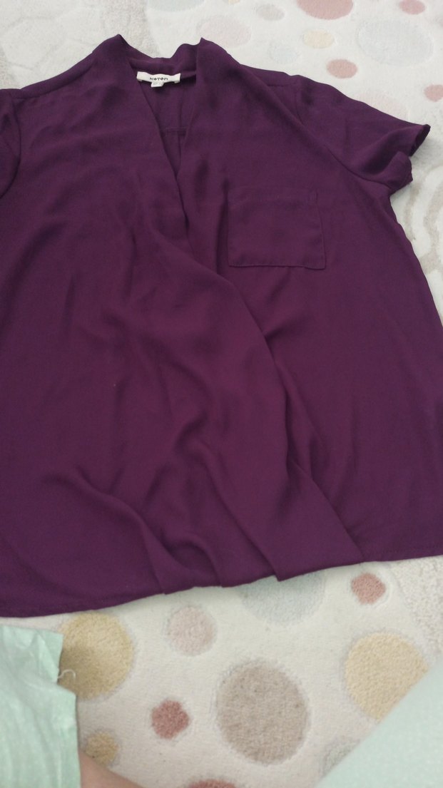 Mor Kısa Kollu V Yaka Salaş - Görsel 3