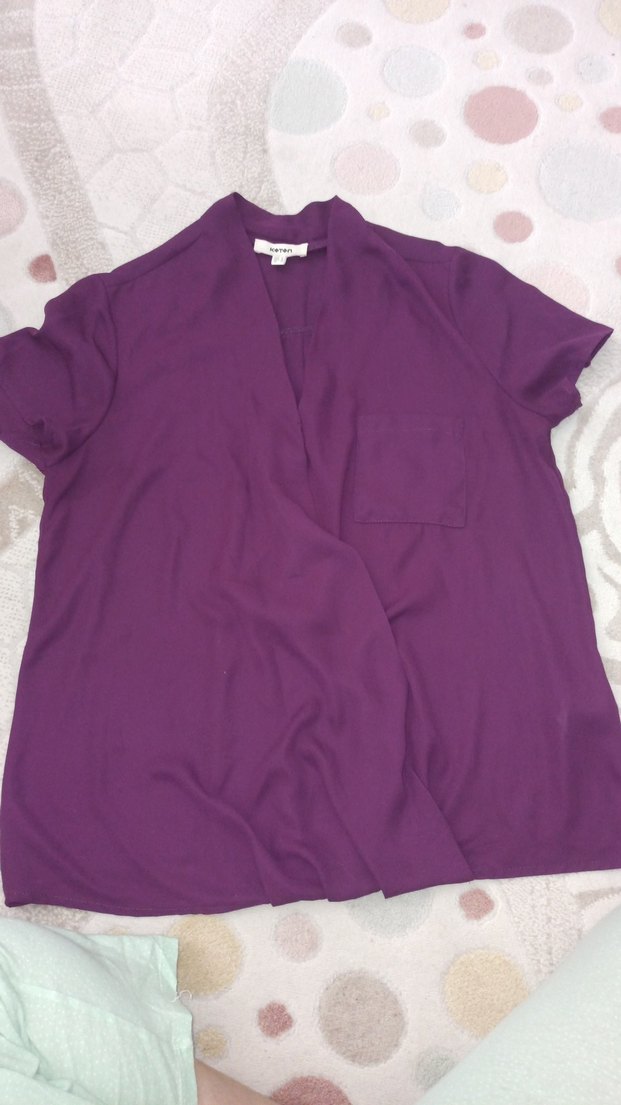 Mor Kısa Kollu V Yaka Salaş - Görsel 2