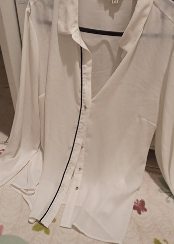 Düğmeli Beyaz Pamuklu Kadın Gömlek - Görsel 9