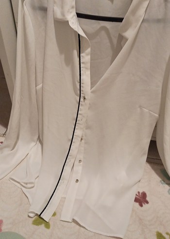 Düğmeli Beyaz Pamuklu Kadın Gömlek - Görsel 10