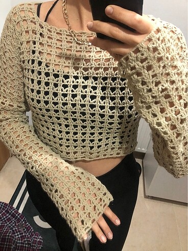 s Beden Örgü file crop top bluz