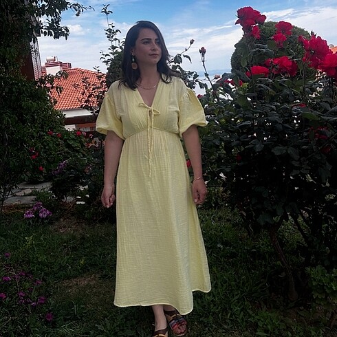 s Beden sarı Renk Sarı Müslin elbise