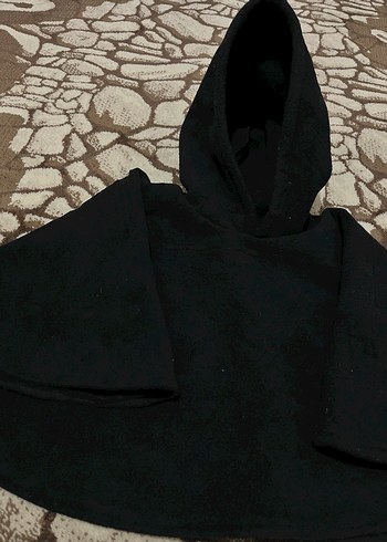 Kapüşonlu Siyah bebek Panço - Görsel 2