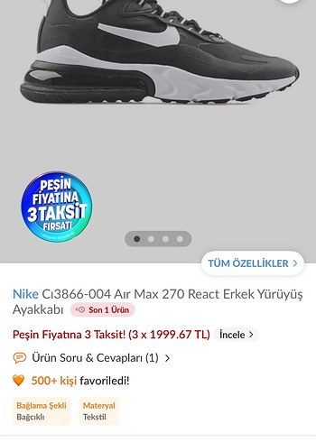 Nike Cı3866-004 Air Max 270 React Erkek Yürüyüş Ayakkabısı