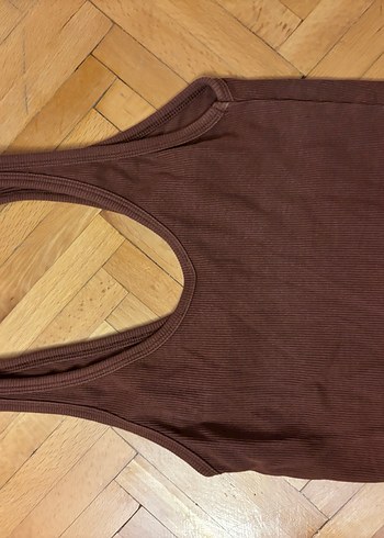Zara Zara V Yaka Kahverengi Kadın Crop Top