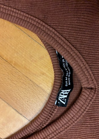 m Beden Zara V Yaka Kahverengi Kadın Crop Top