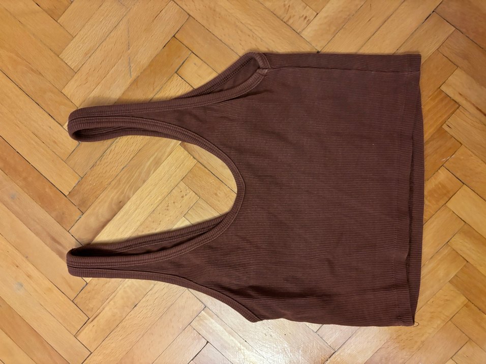 Zara V Yaka Kahverengi Kadın Crop Top - Görsel 3