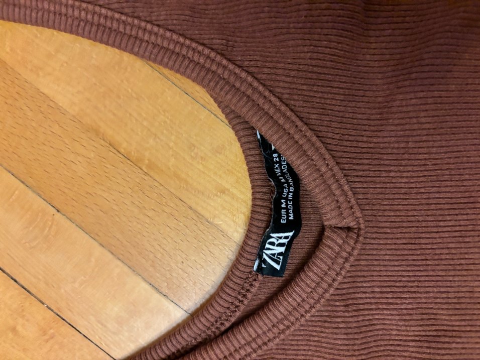 Zara V Yaka Kahverengi Kadın Crop Top - Görsel 2