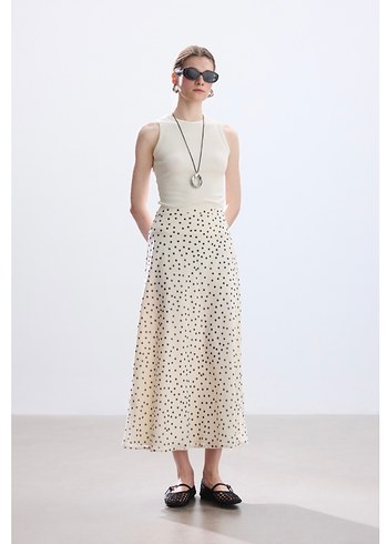 Bershka Siklik Ve Rahatlik Ekru Polka Dot Midi Etek