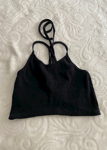 Siyah Bağlama Detaylı Kadın Crop Top - Görsel 4