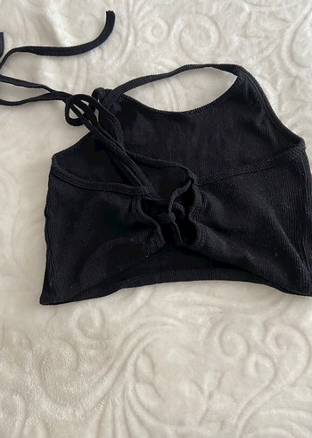 Siyah Bağlama Detaylı Kadın Crop Top - Görsel 3
