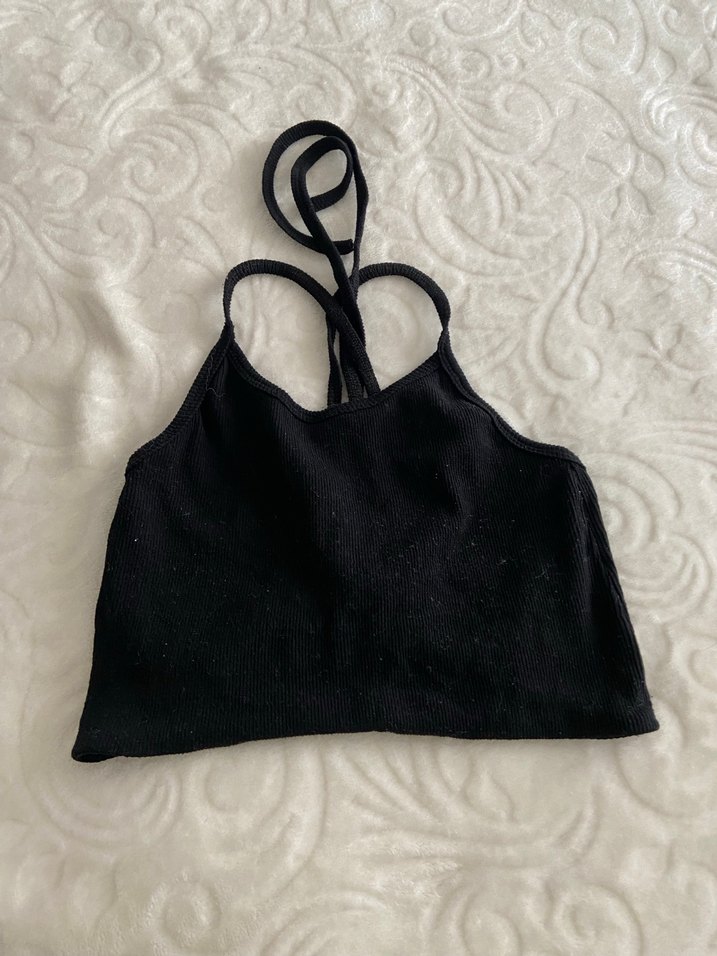 Siyah Bağlama Detaylı Kadın Crop Top - Görsel 4