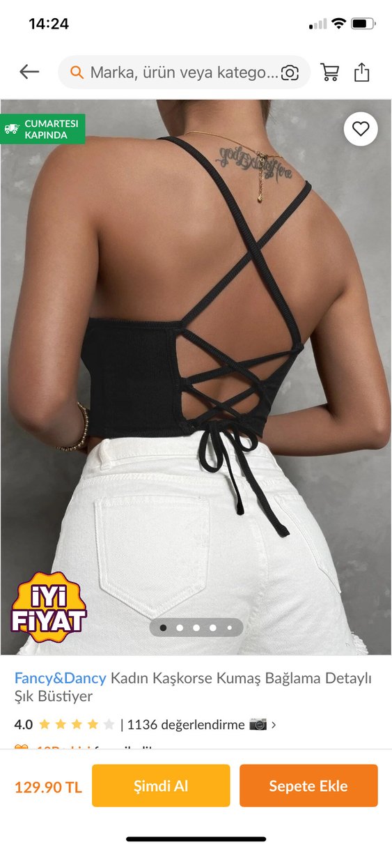 Siyah Bağlama Detaylı Kadın Crop Top - Görsel 2