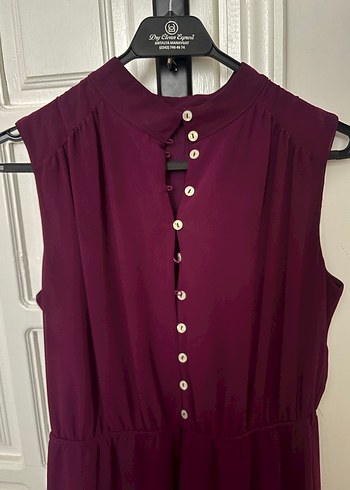 Düğmeli Bordo Midi Bohem Elbise - Görsel 3