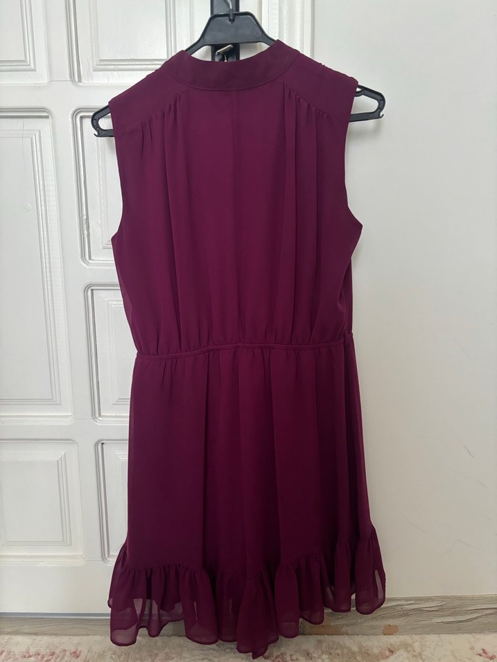 Düğmeli Bordo Midi Bohem Elbise - Görsel 4