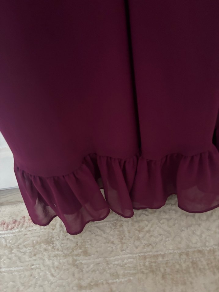 Düğmeli Bordo Midi Bohem Elbise - Görsel 2