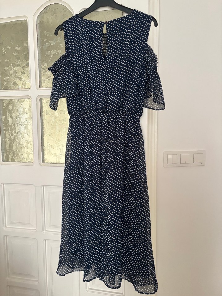 Lacivert Desenli Uzun Bohem Elbise - Görsel 4