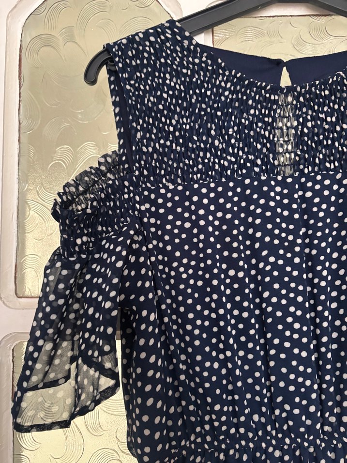 Lacivert Desenli Uzun Bohem Elbise - Görsel 2