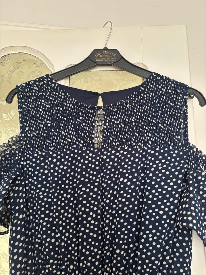 Lacivert Desenli Uzun Bohem Elbise - Görsel 3