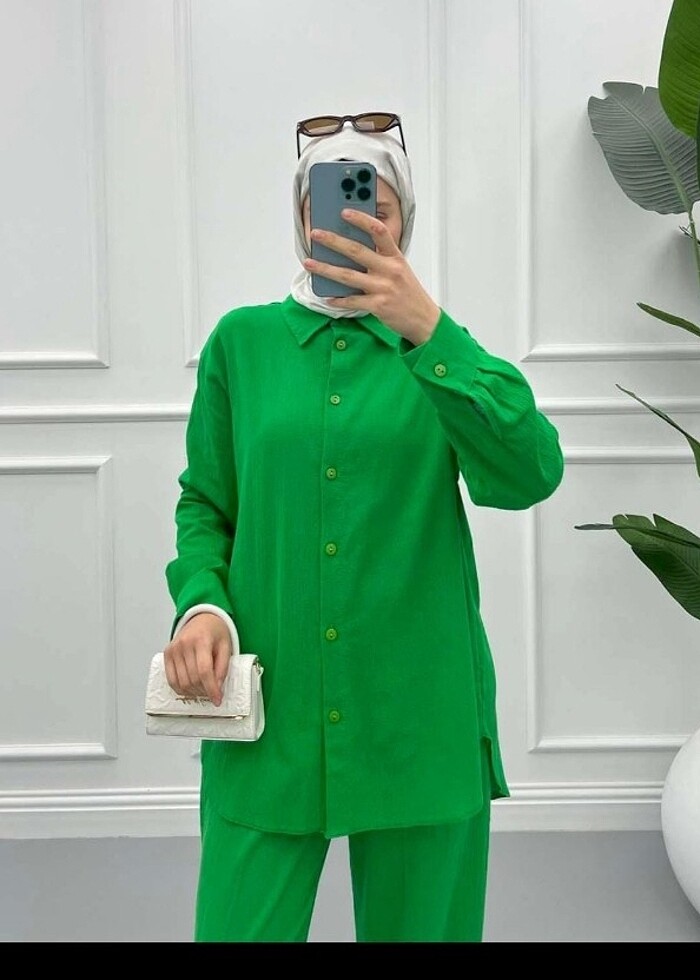 Yeşil keten takım - Görsel 4