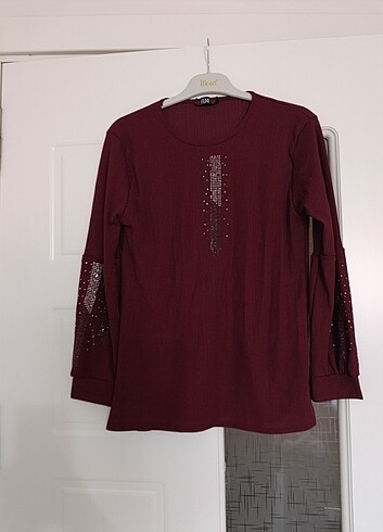 Bordo taşlı bluz 