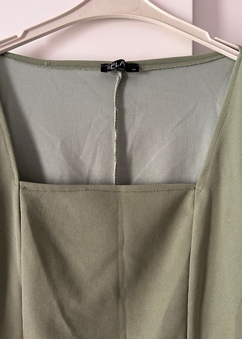 Kadın Haki Uzun Kollu Drapeli Elbise - Görsel 3