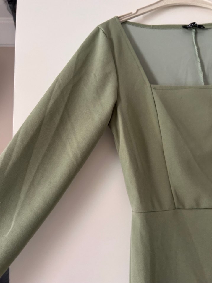 Kadın Haki Uzun Kollu Drapeli Elbise - Görsel 2