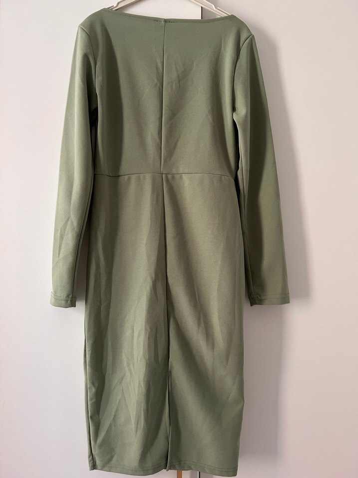 Kadın Haki Uzun Kollu Drapeli Elbise - Görsel 5