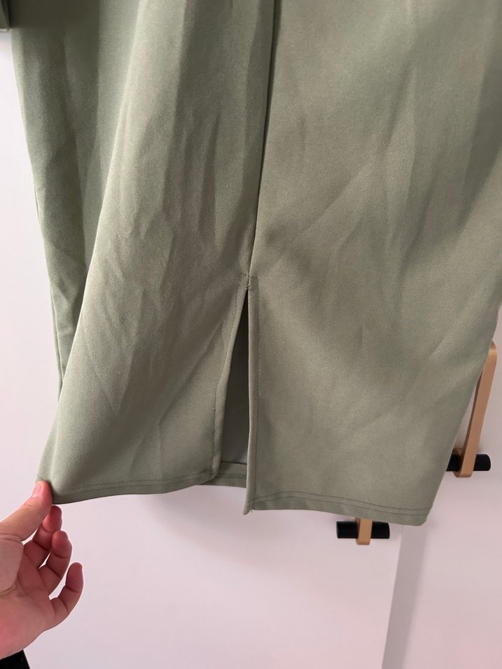 Kadın Haki Uzun Kollu Drapeli Elbise - Görsel 4