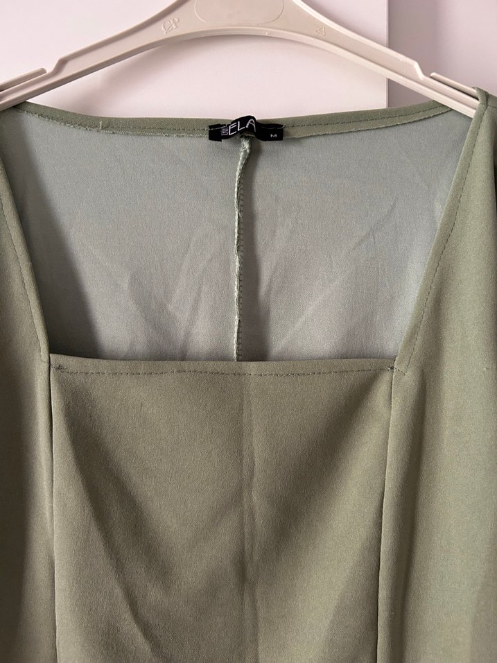 Kadın Haki Uzun Kollu Drapeli Elbise - Görsel 3