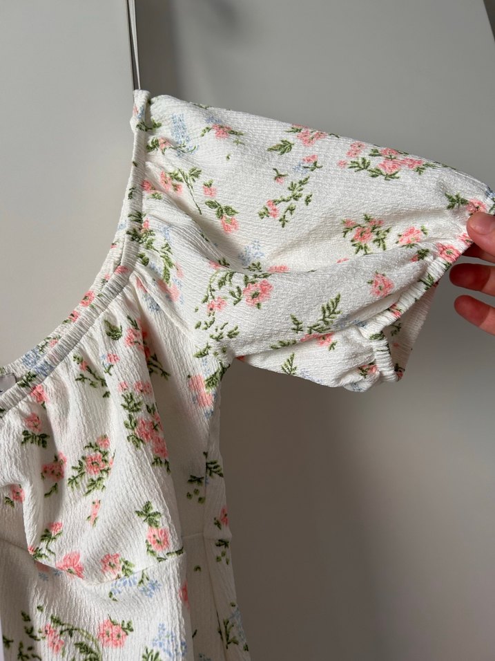 V Yaka Çiçekli Midi Bohem Elbise - Görsel 4