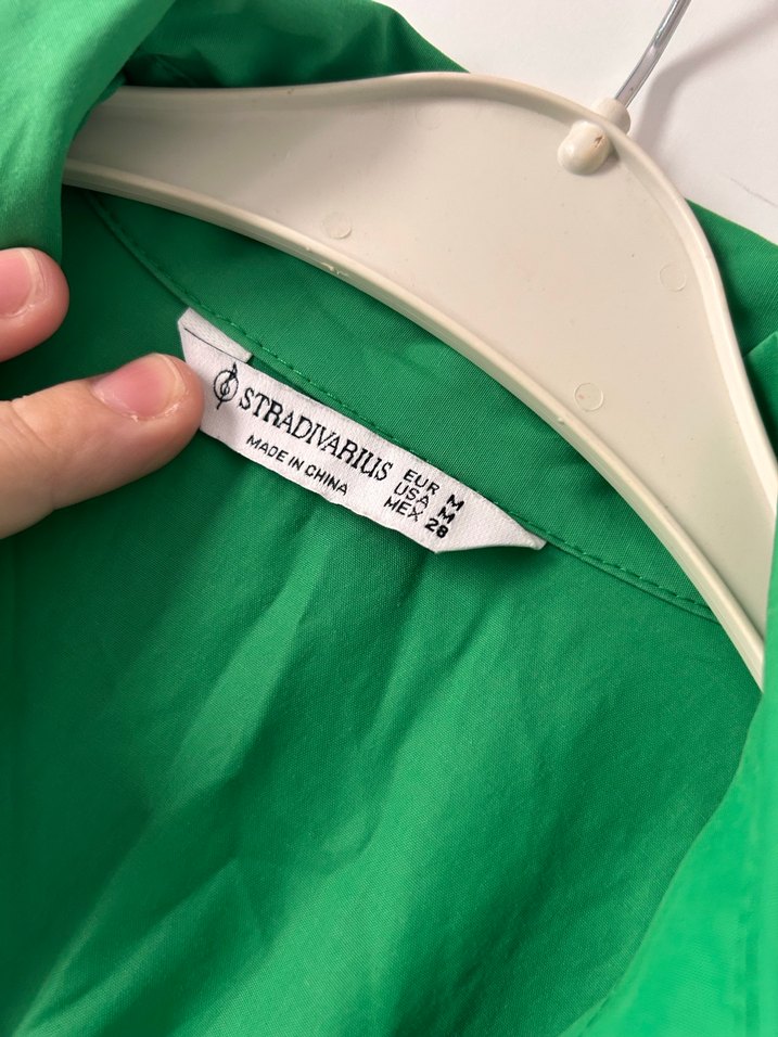 Düğmeli Yeşil Midi Keten Elbise - Görsel 3