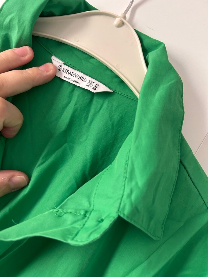 Düğmeli Yeşil Midi Keten Elbise - Görsel 4