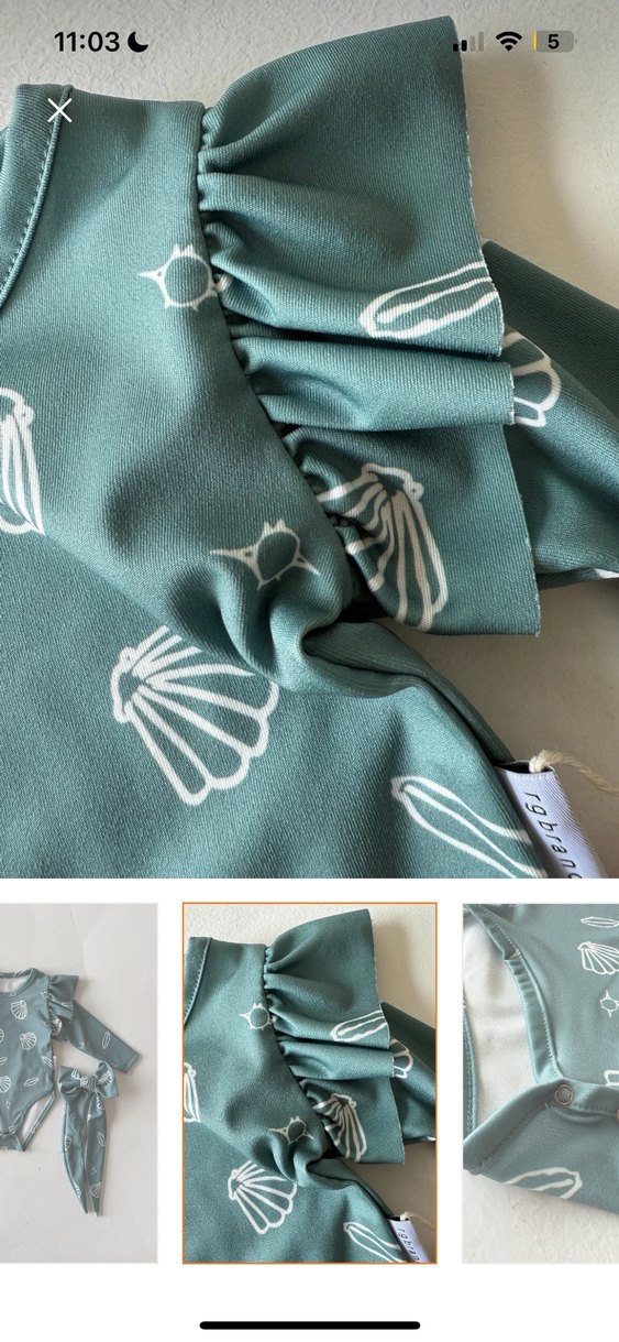 Kız Çocuk Turkuaz Kabuk Desenli Mayo Seti - Görsel 2