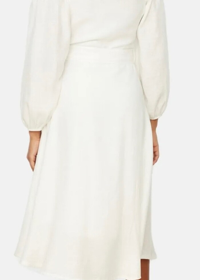 Ekru Kuşaklı Kemerli Elbise - Görsel 2