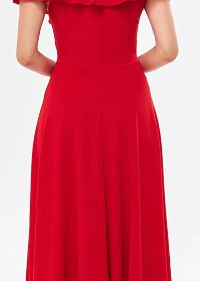 Askılı Volanlı Fırfırlı Uzun Elbise - Görsel 2