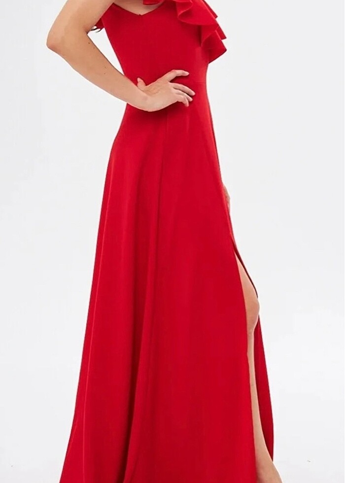 Askılı Volanlı Fırfırlı Uzun Elbise - Görsel 3