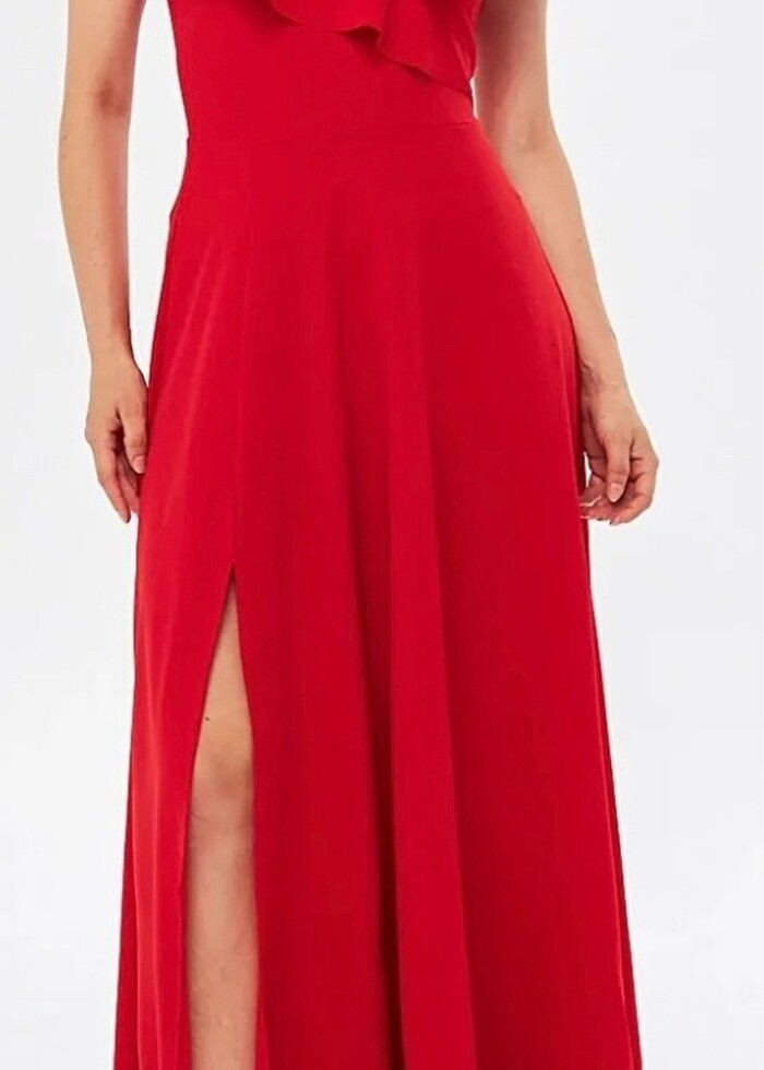 Askılı Volanlı Fırfırlı Uzun Elbise - Görsel 4