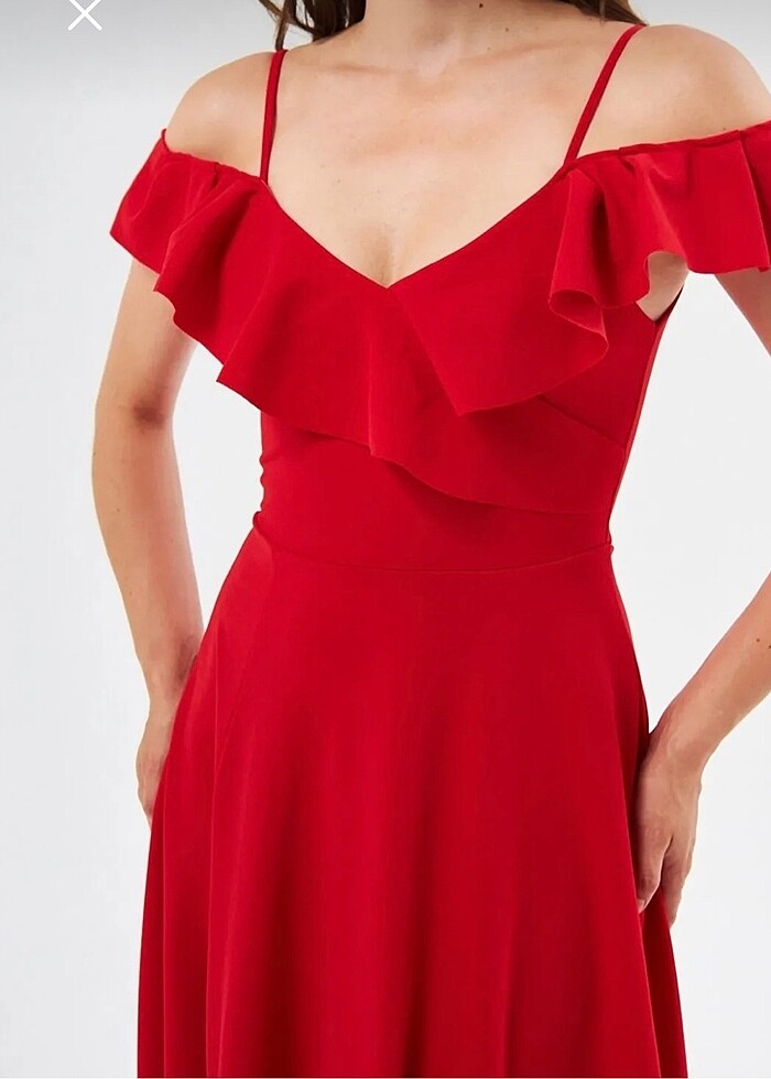 Askılı Volanlı Fırfırlı Uzun Elbise - Görsel 5