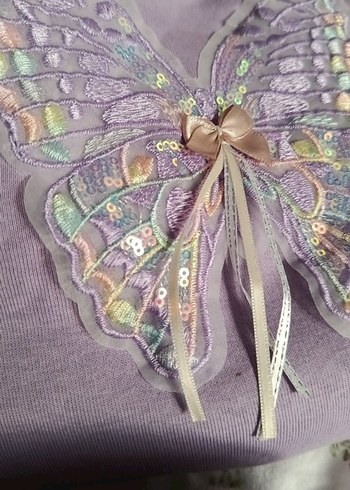 Lila Nakışlı Kız Sweatshirt ve Eşofman Takımı - Görsel 3