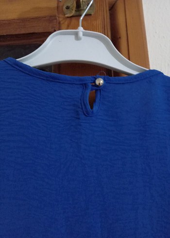 40 Beden Mavi Keten Mini Kolsuz Tunik
