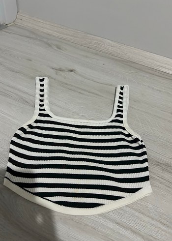 Diğer Çizgili Dar Kesim Örme Crop Top