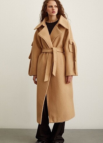 universal Beden camel Renk Zara Kemerli Teddy Kumaş Kaban