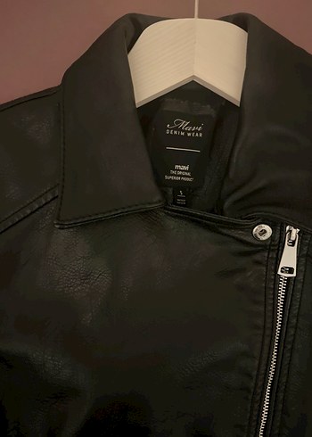 Mavi Siyah Deri Kadın Biker Ceket