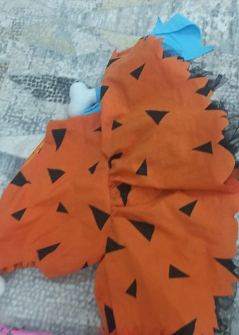 Renkli Desenli Turuncu Fırfırlı taş devri kiyafeti